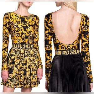 Versace Jeans Couture Logo Baroque Bodysuit Black/Yellow Size 38/2 NEW
